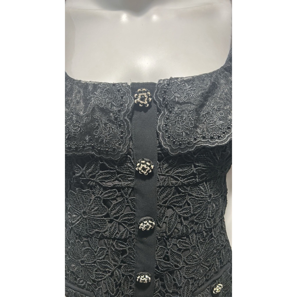 Self-Portrait Black Guipure Lace Button Midi Dress Size 8 ** no belt - Picture 6 of 11